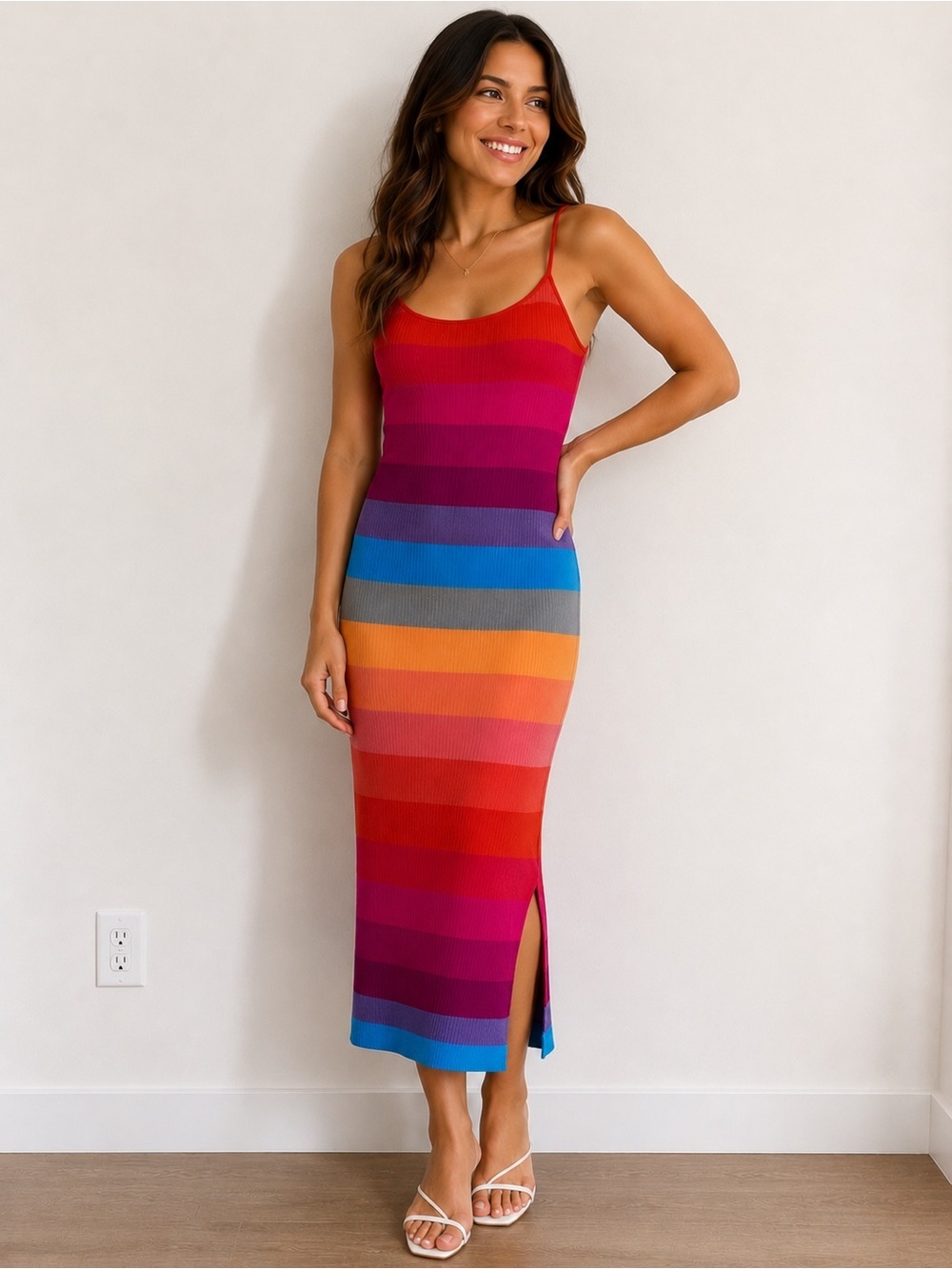 Banana Republic Colorblock Rib Knit Midi vibrant striped bodycon Dress XS